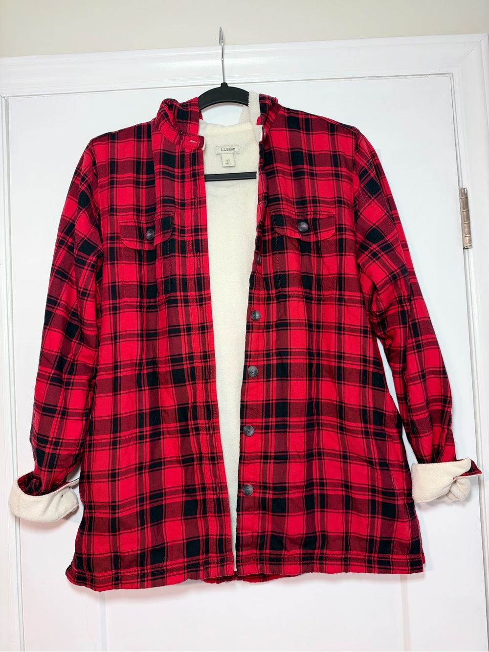 Women’s LL Bean Fleece Lined Plaid Button Up Jacket